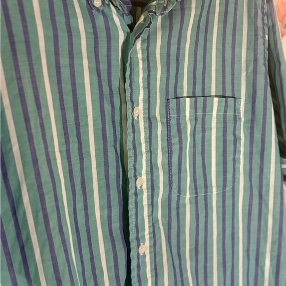 Vintage The Men's Store Blue and Green Striped Casual Shirt - Picture 2 of 8